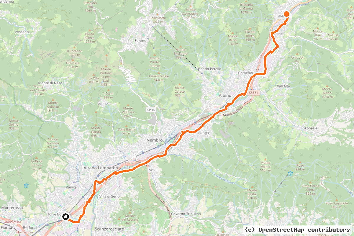 Il tracciato del percorso Ciclovia della Valle Seriana