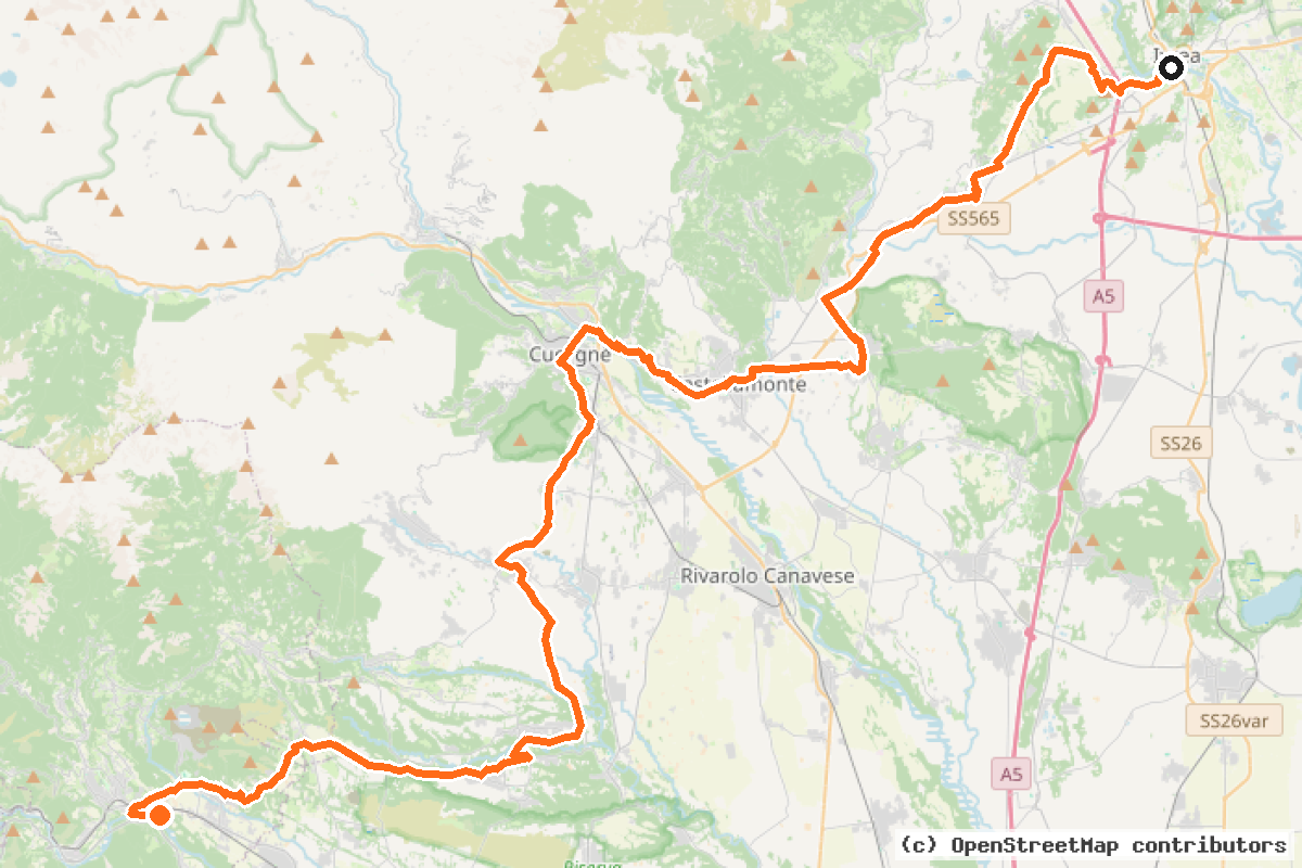 Il tracciato del percorso Ciclovia Pedemontana Alpina (BI 12) – 67 km