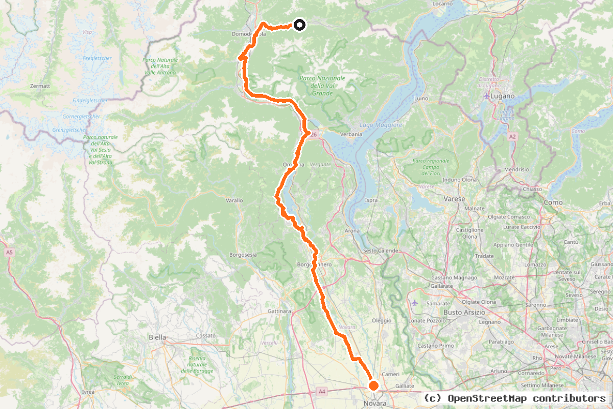 Il tracciato del percorso Ciclovia Svizzera mare (BI-15)