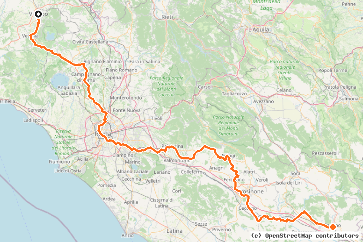 Il tracciato del percorso EuroVelo 5 – Roma e i colli laziali