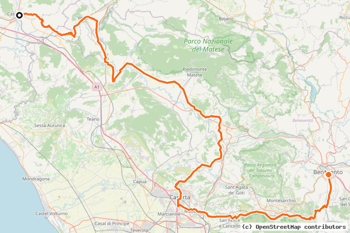 Il tracciato del percorso EuroVelo 5 – Appennino meridionale