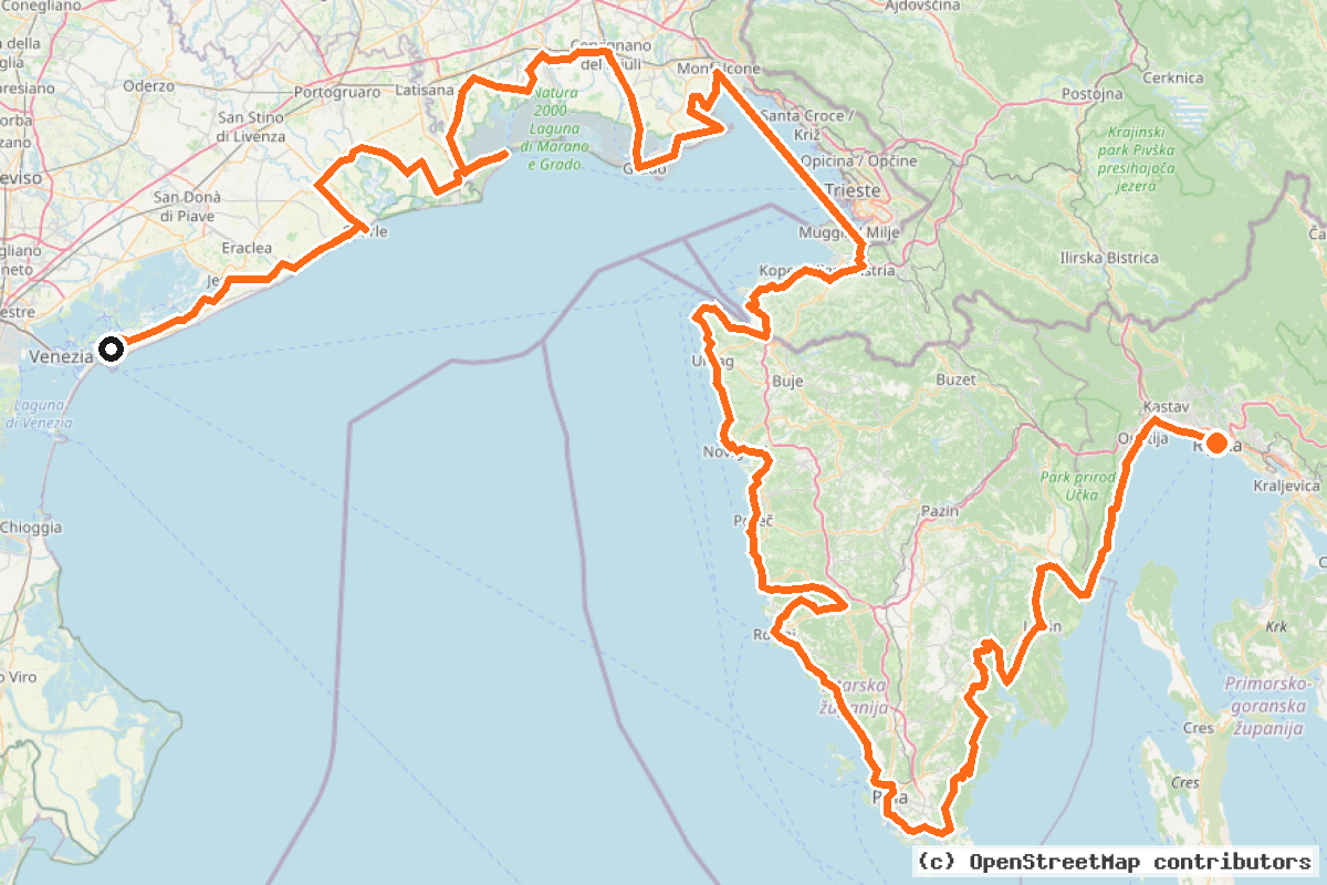 Il tracciato del percorso EuroVelo 8 – Da Venezia all’Istria