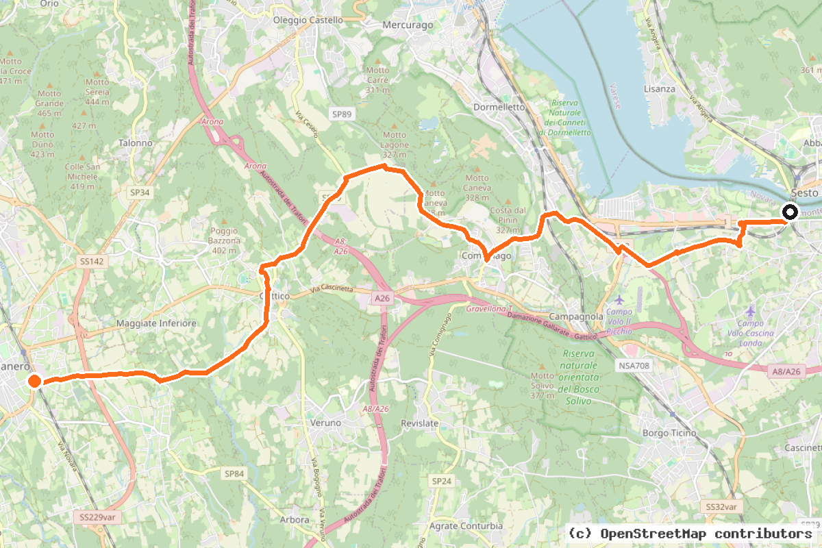 Il tracciato del percorso Ciclovia Pedemontana Alpina (BI-12) – 17 km