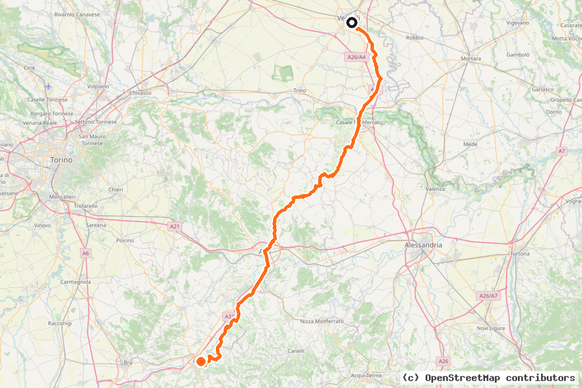 Il tracciato del percorso Ciclovia Svizzera mare (BI-15) – 105 km
