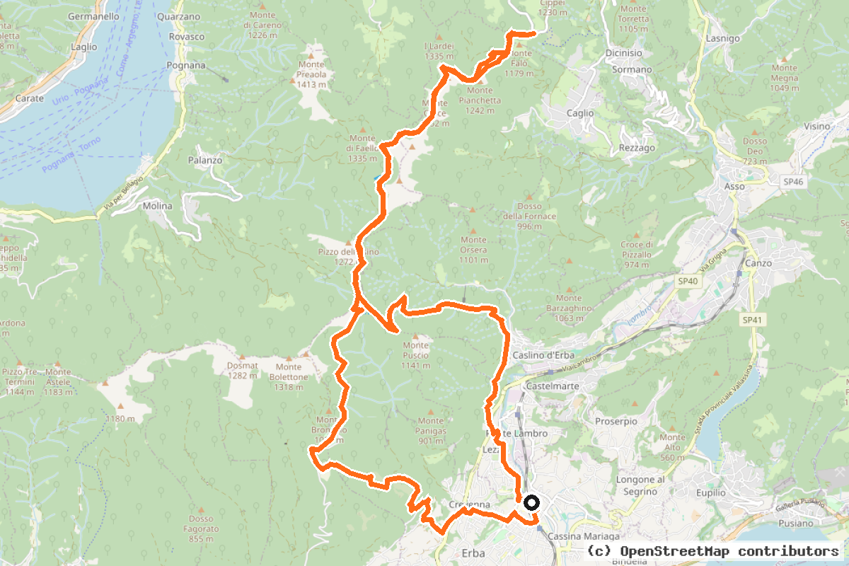 Il tracciato del percorso Erba – Colma di Sormano