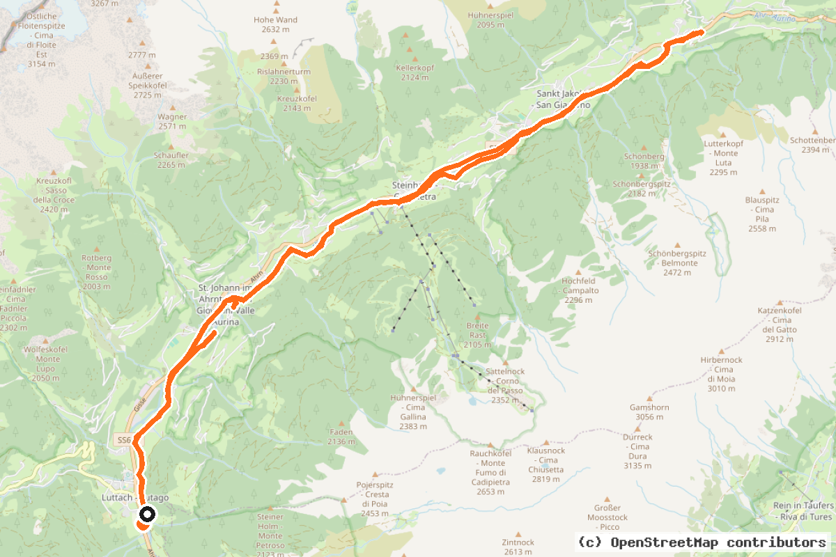 Il tracciato del percorso Valle Aurina