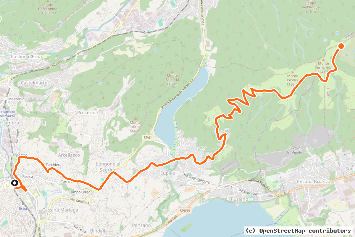 Il tracciato del percorso Giro in MTB a Monte Cornizzolo