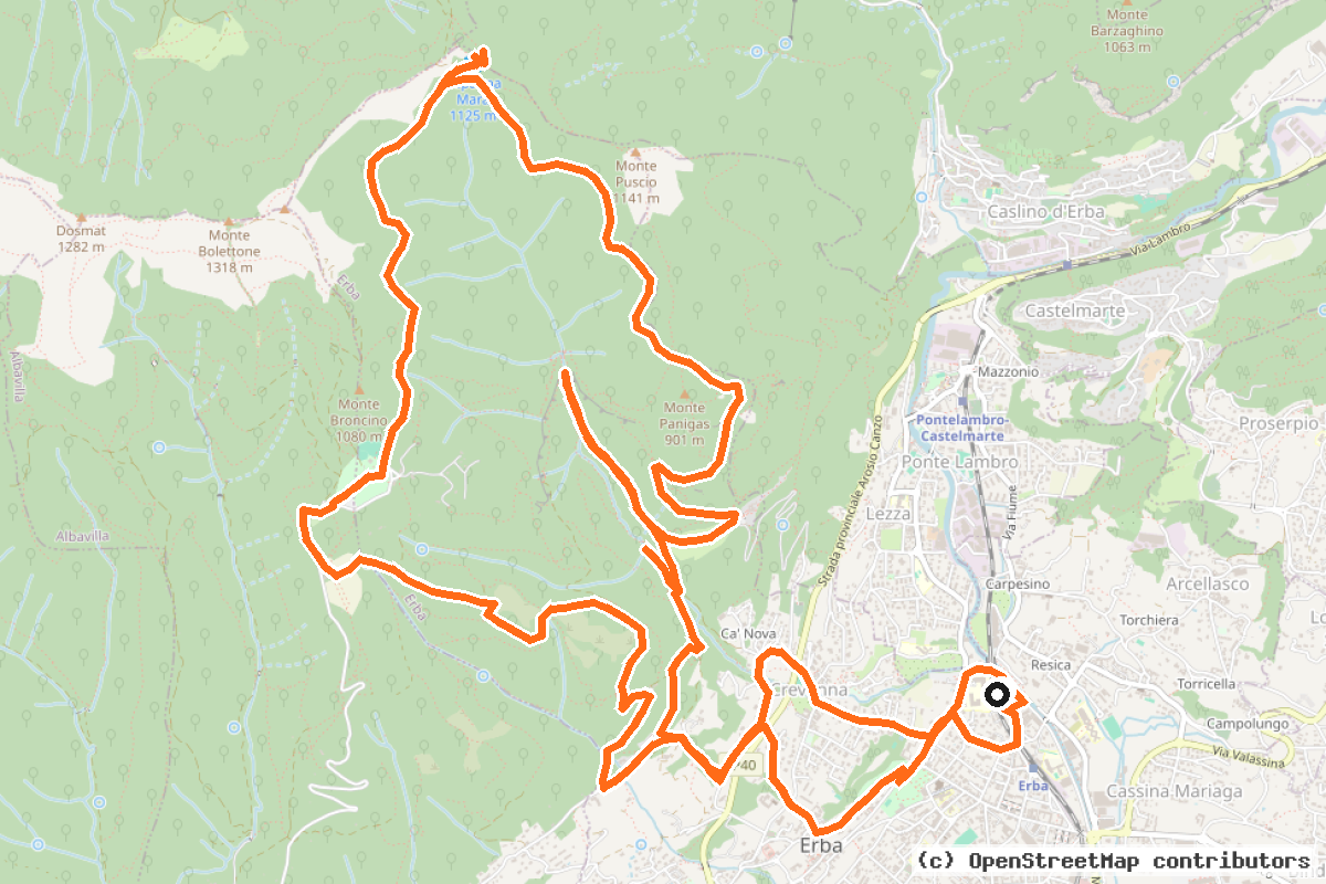 Il tracciato del percorso Monte Puscio + Capanna Mara