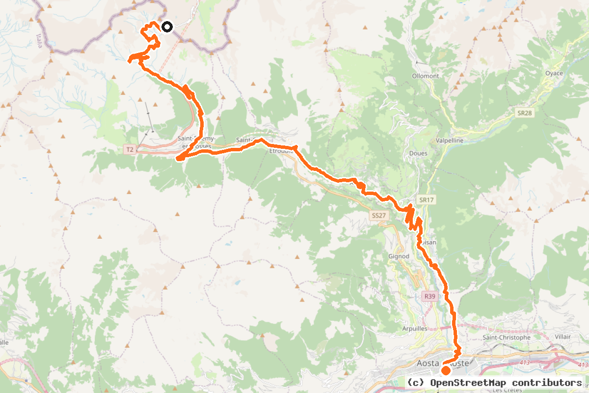 Il tracciato del percorso Sigerico (variante di: BI 3 Ciclovia dei Pellegrini EV5) (BI 3 var. Sigerico)