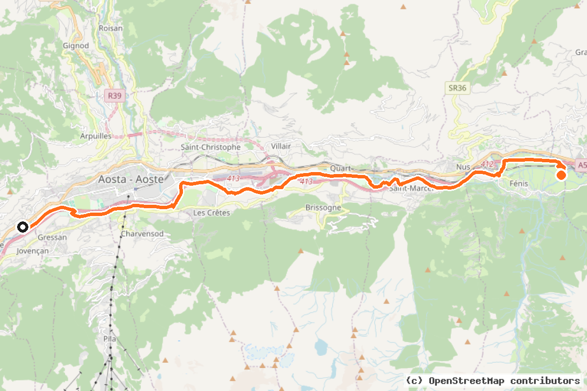 Il tracciato del percorso Percorso ciclopedonale Dora Baltea – 23 km
