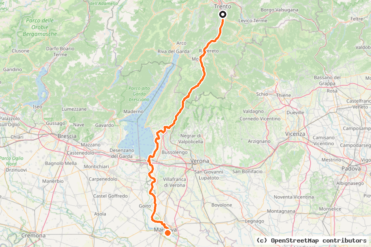 Il tracciato del percorso EuroVelo 7 – Sun Route – part Italy 1 (EV7)
