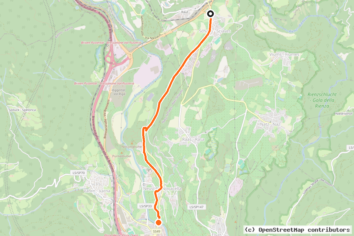 Il tracciato del percorso Schabs-Brixen