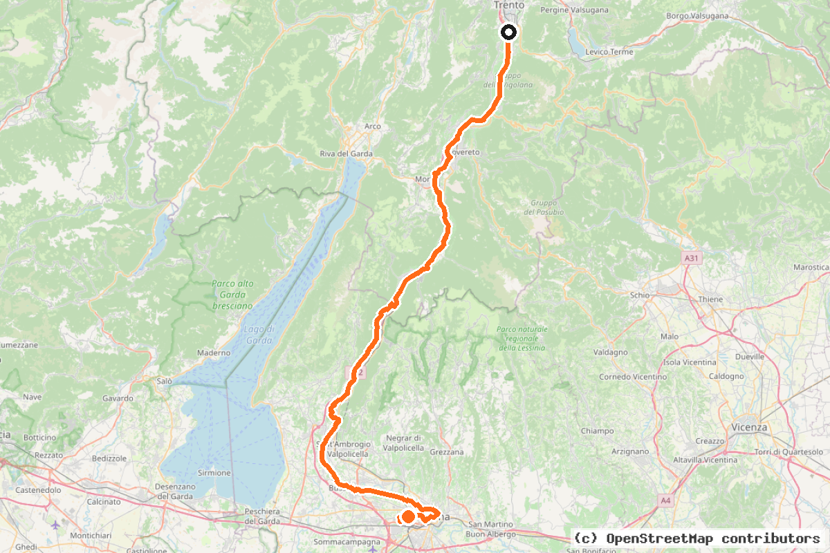 Il tracciato del percorso Via Claudia Augusta – 108 km