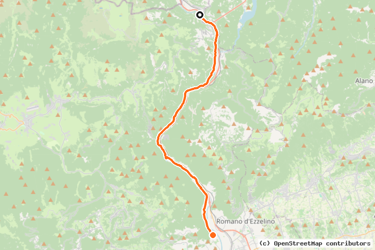 Il tracciato del percorso Ciclopista del Brenta