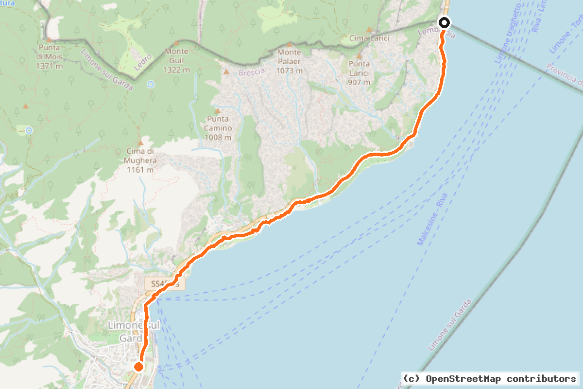 Il tracciato del percorso Ciclovia del Garda