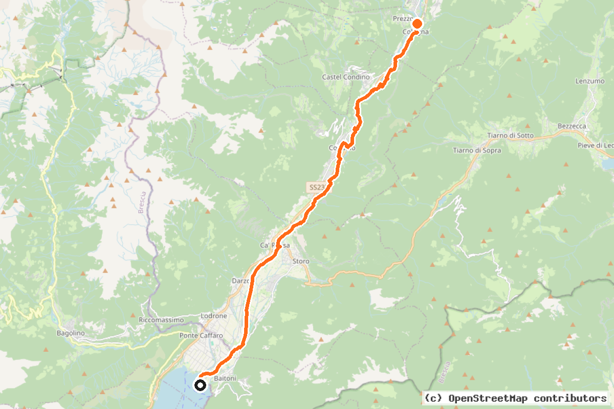 Il tracciato del percorso Ciclovia Valle del Chiese CV-TN07