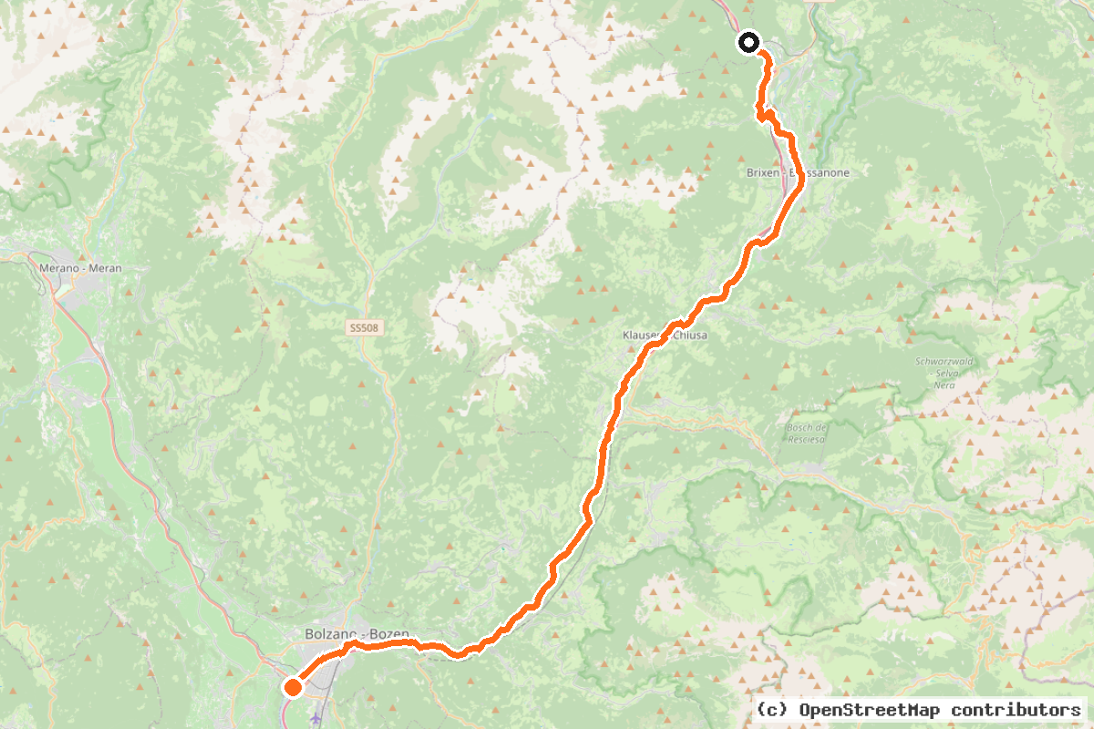 Il tracciato del percorso Cycle 1: Franzensfeste => Bolzano