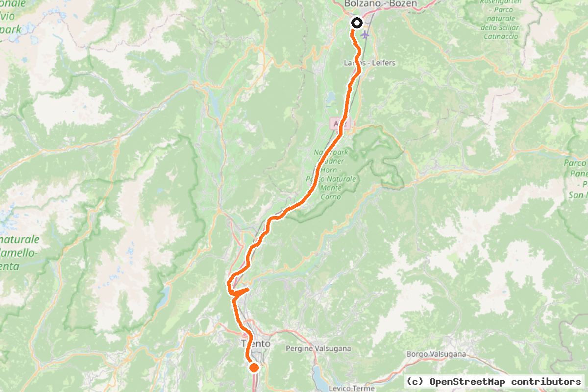Il tracciato del percorso Pista Ciclabile Valle dell’Adige – Etschtalradweg (1)