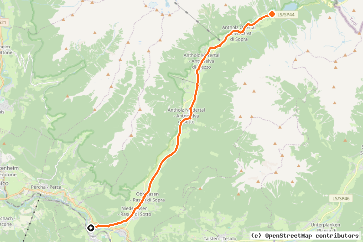 Il tracciato del percorso Talradweg Antholzertal