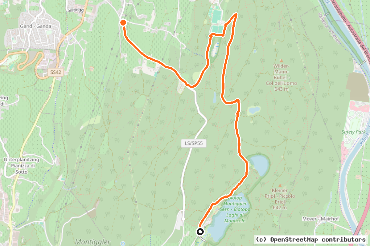 Il tracciato del percorso Eppan – Montiggler Seen / Appiano – Laghetti di Monticolo