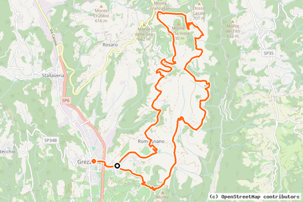 Il tracciato del percorso Giro in bici dei monti Castello e Santa Viola (D1)