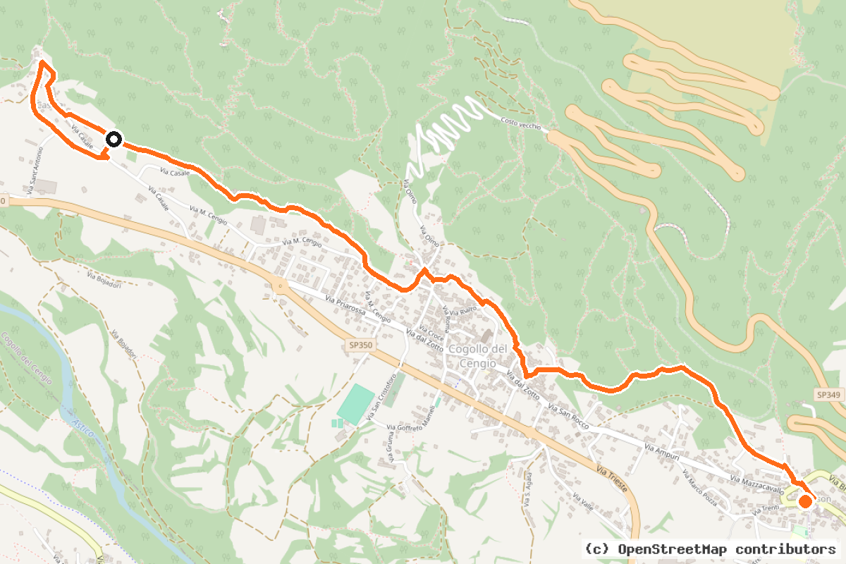 Il tracciato del percorso Sentiero Alto di Cogollo del Cengio – Parte ciclabile
