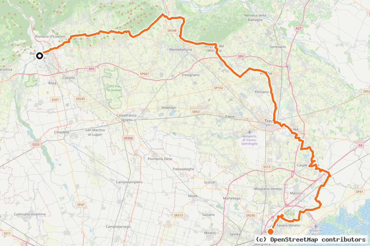 Il tracciato del percorso I2 – L’Anello del Veneto