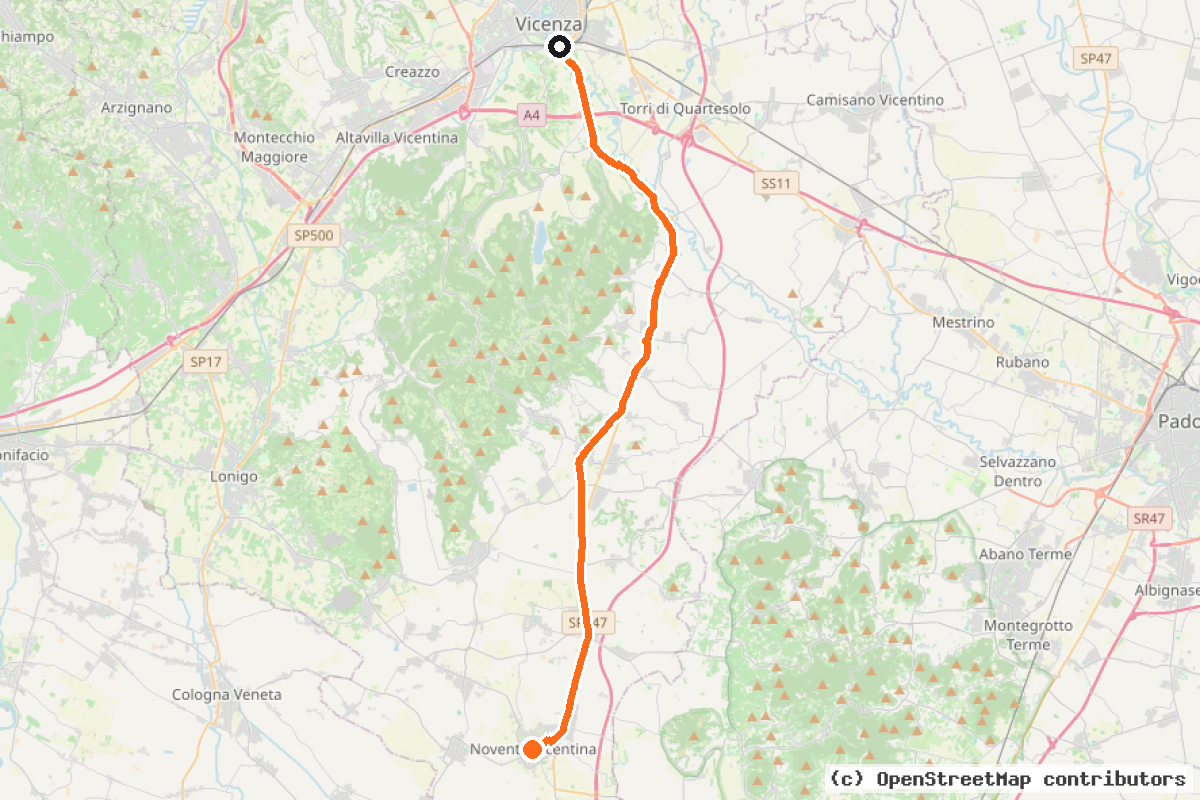 Il tracciato del percorso Riviera Berica (E7)