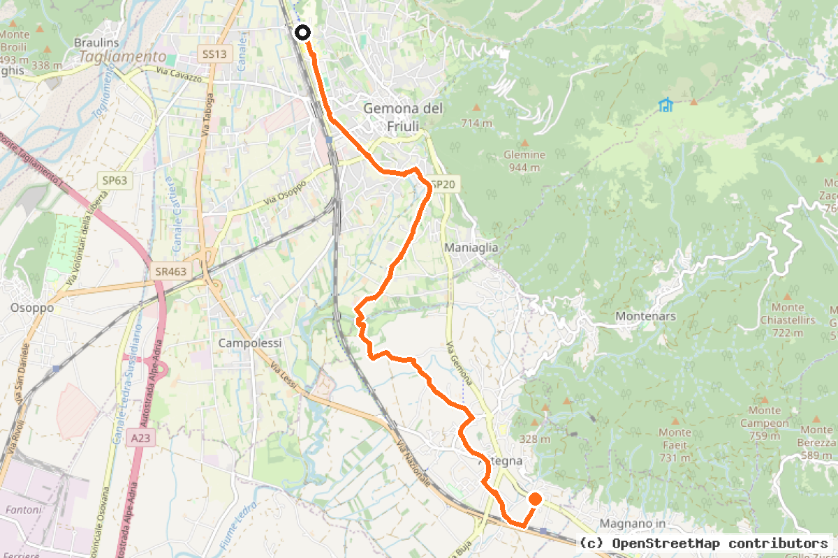 Il tracciato del percorso Ciclabile Gemona-Artegna (GeAr)