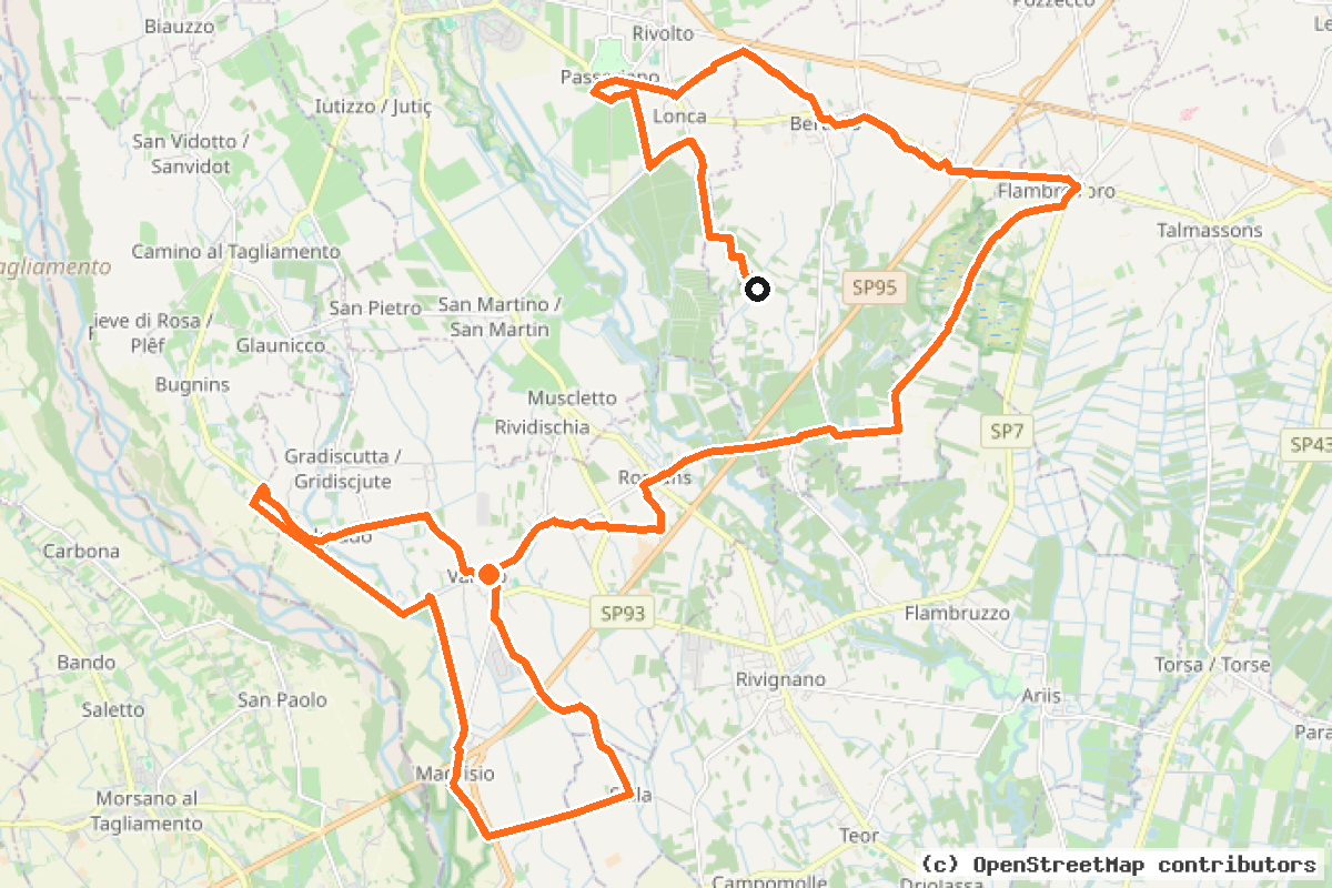Il tracciato del percorso Ciclo Tour 2: Itinerario delle Risorgive (CT2)