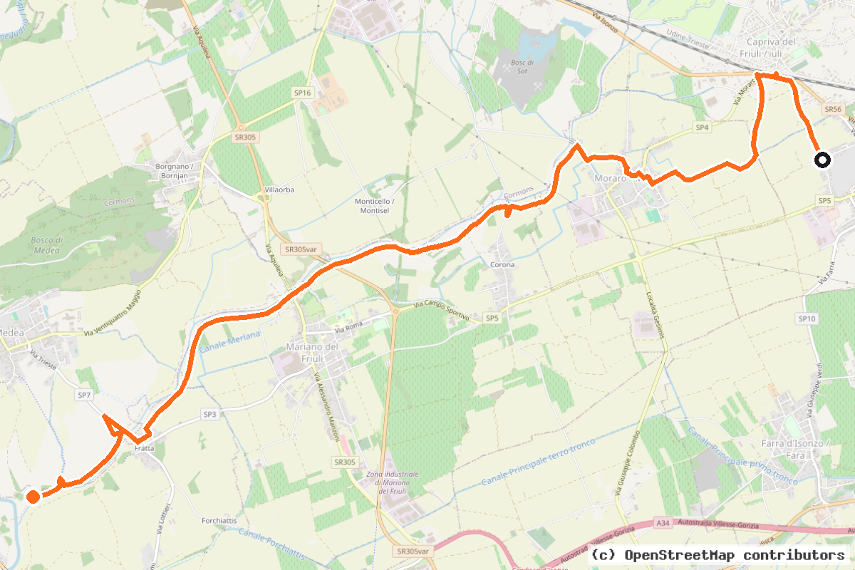 Il tracciato del percorso Ciclopedonale Versa Judrio (CVJ)