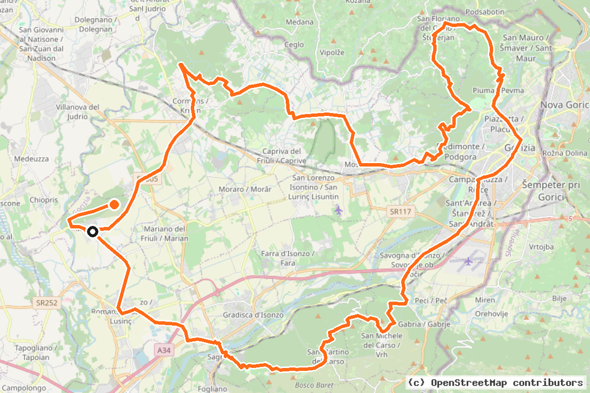 Il tracciato del percorso Cinque Colli Goriziani