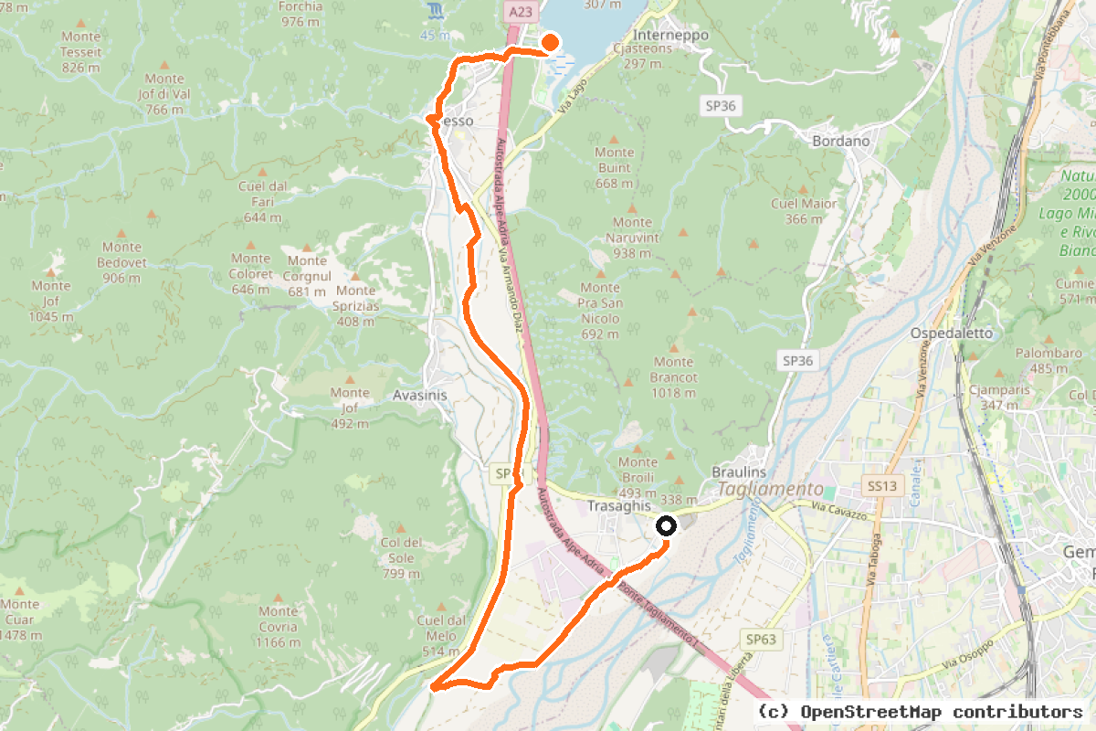 Il tracciato del percorso Lago di Cavazzo-Trasaghis (LCT)