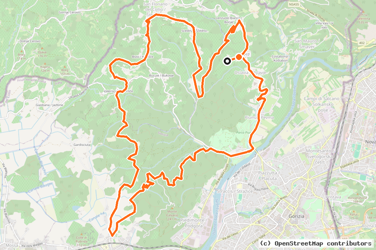 Il tracciato del percorso Monte Calvario-Podgora e del Collio Goriziano