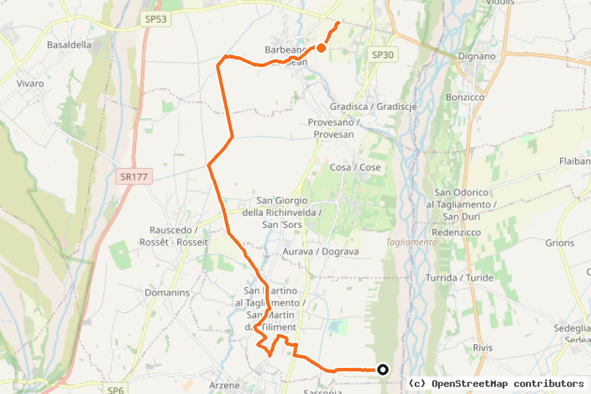 Il tracciato del percorso Paîs di Rustic Amour: Itinerario 3 – Tra Tagliamento e Meduna (PRA-3)