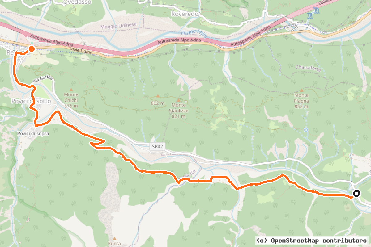 Il tracciato del percorso Percorso Cicloturistico Val Resia (PCVR)