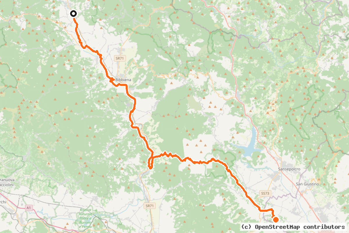 Il tracciato del percorso ABT Tappa 11: Pratovecchio Stia – Citerna