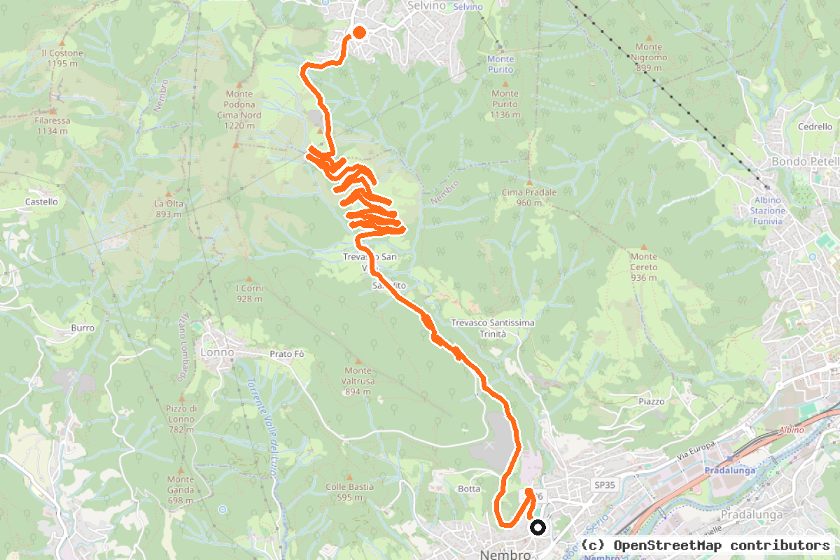 Il tracciato del percorso La Salita dei Campioni Bergamaschi (CB)