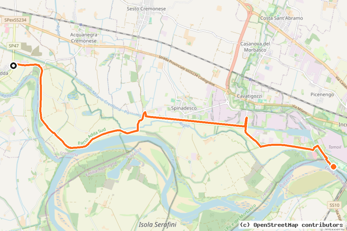 Il tracciato del percorso Cycle Route Crotta d’Adda – Cremona