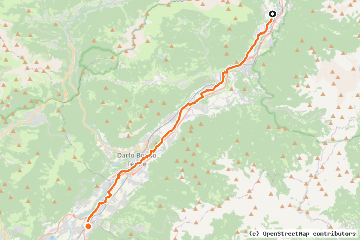 Il tracciato del percorso Ciclovia della Valcamonica