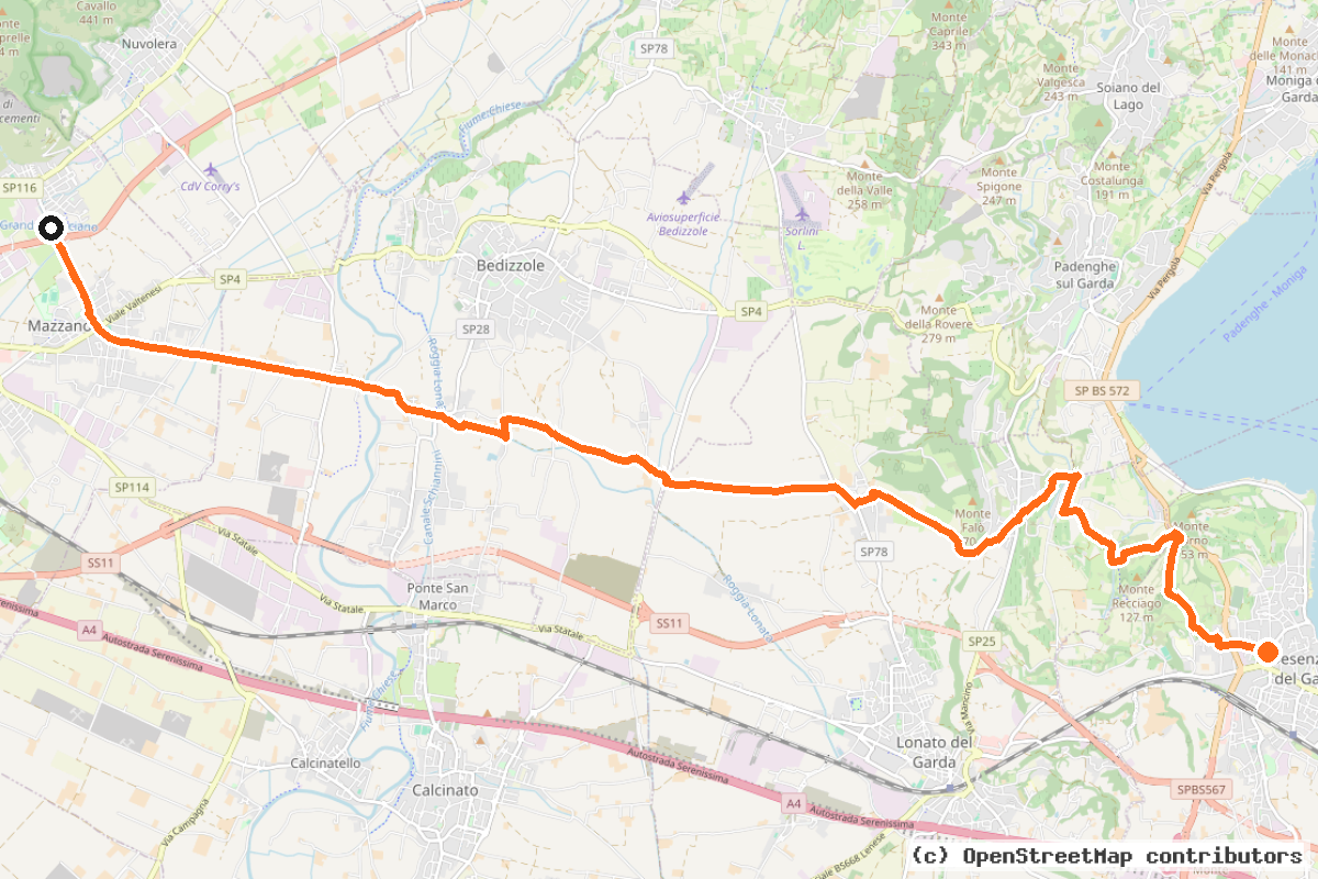 Il tracciato del percorso Ciclabile Mazzano – Desenzano (LG01)