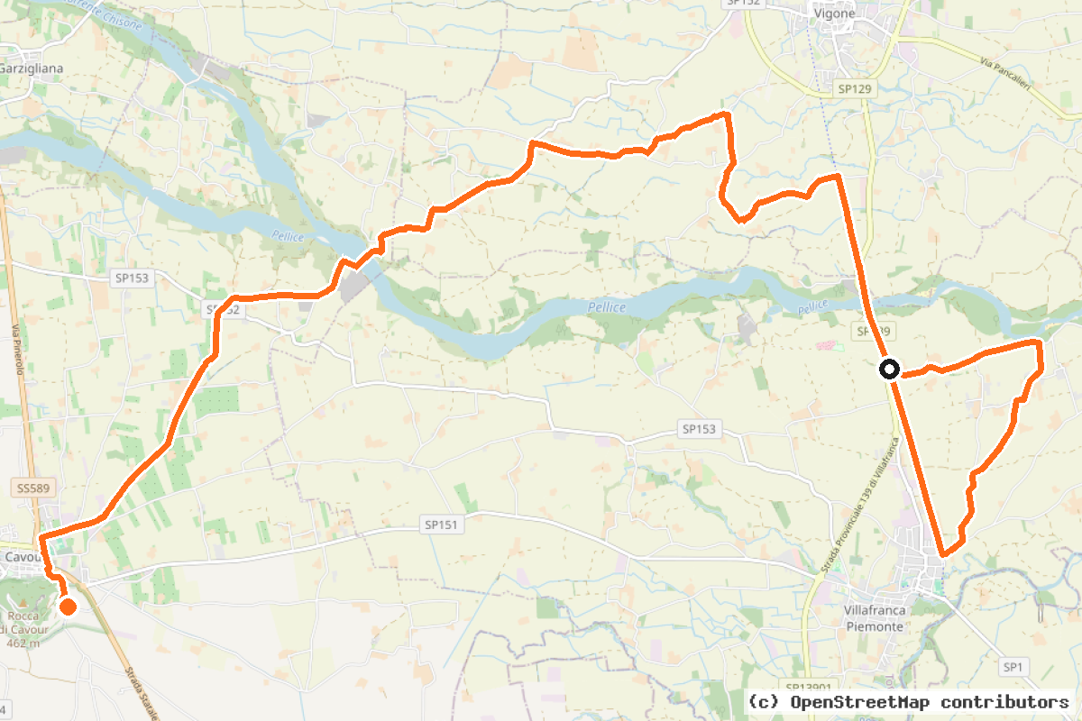 Il tracciato del percorso Ciclostrade del Basso Pinerolese