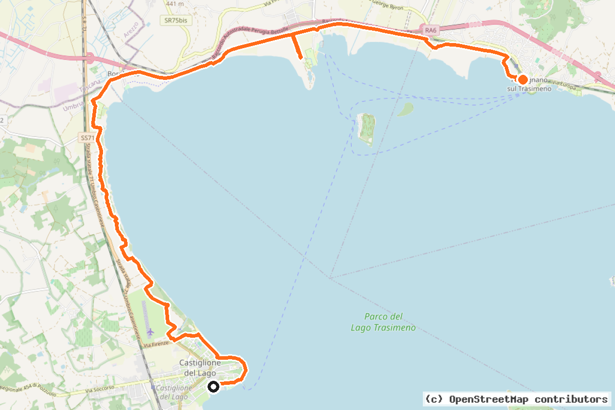 Il tracciato del percorso Pista Ciclabile del Trasimeno