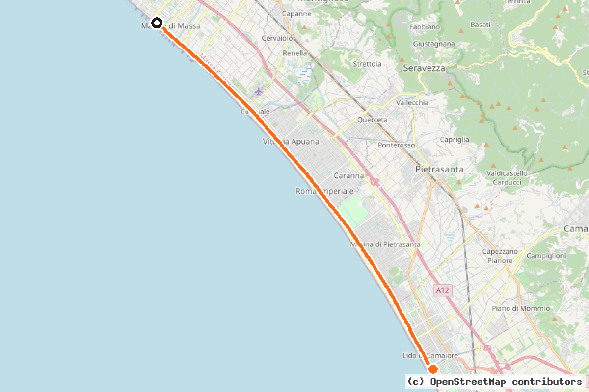 Il tracciato del percorso Ciclopedonale “Versilia”