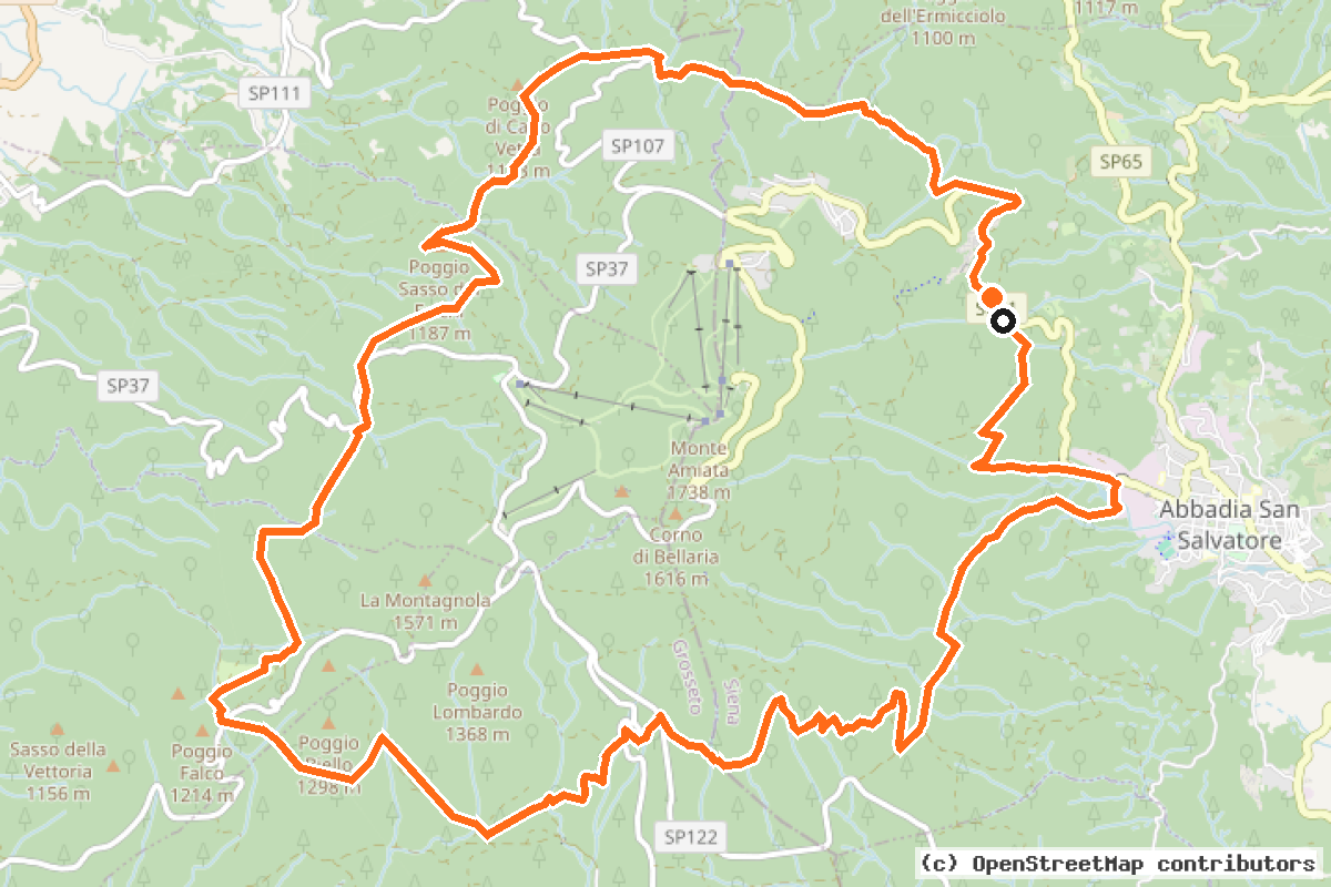 Il tracciato del percorso Anello dell’Amiata (601)