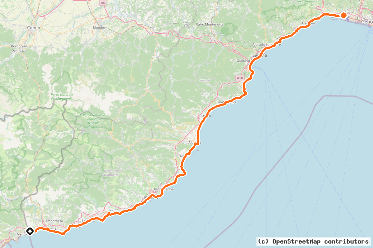 Il tracciato del percorso Ciclovia Tirrenica (BI-19)