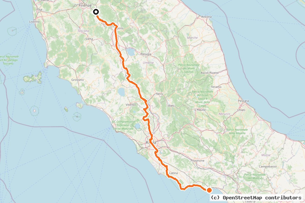 Il tracciato del percorso EuroVelo 7 – Sun Route – part Italy 2 (EV7)