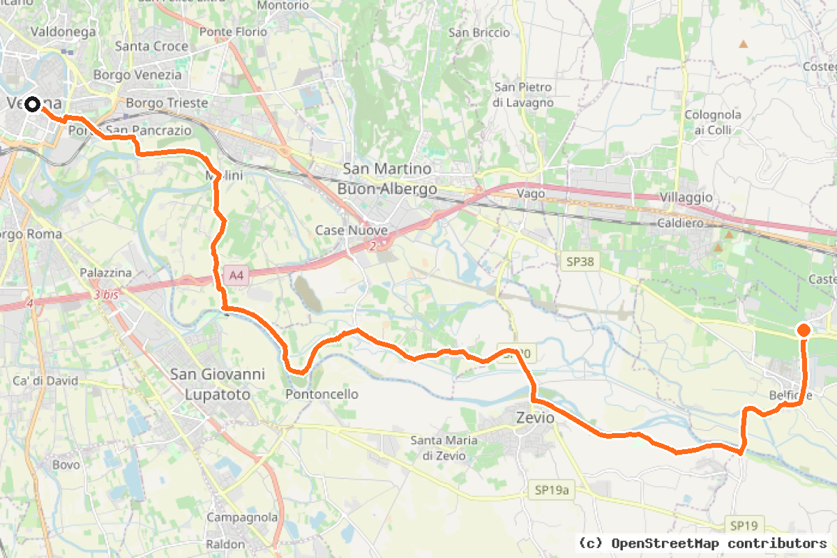 Il tracciato del percorso Verona – San Bonifacio (1)