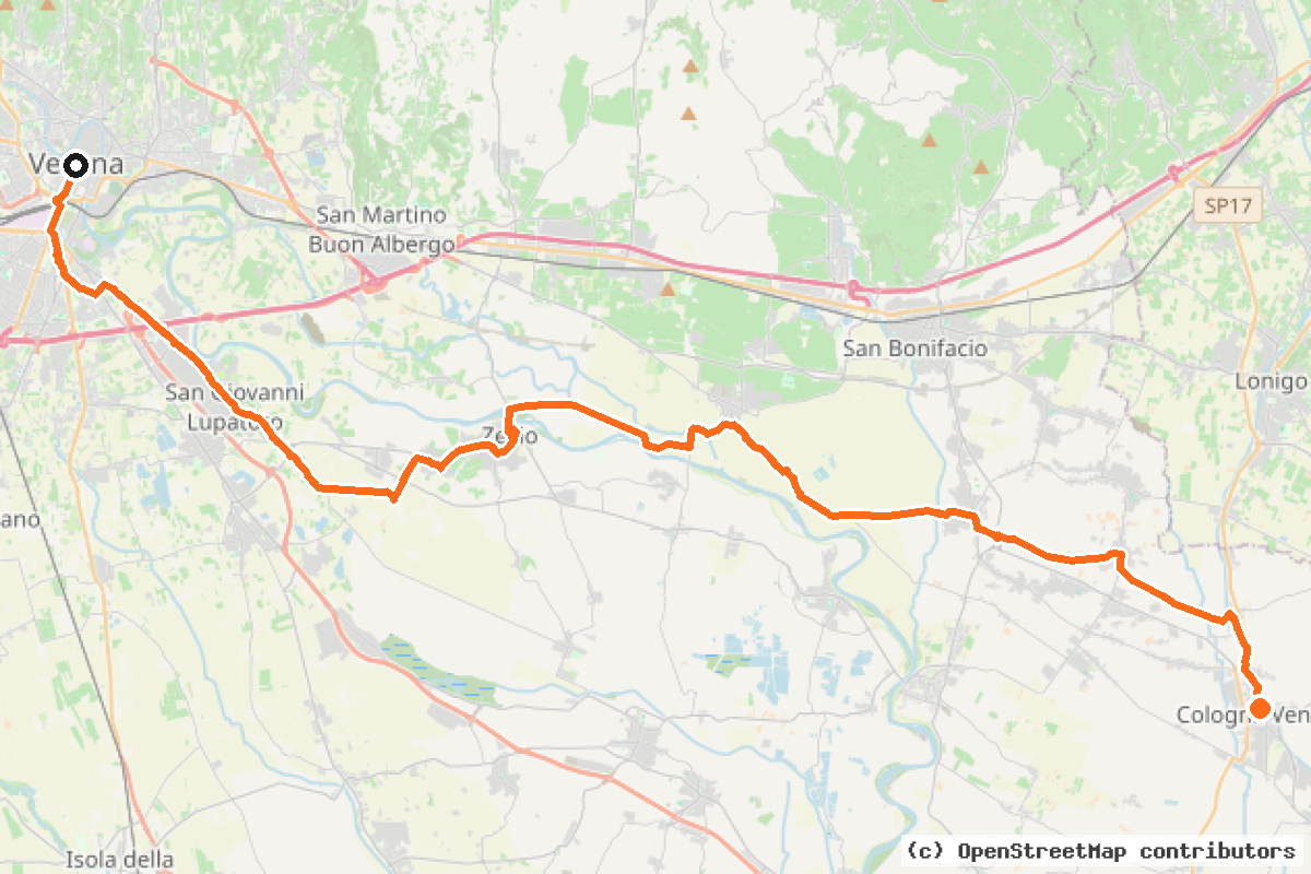 Il tracciato del percorso Verona – Cologna Veneta (2)