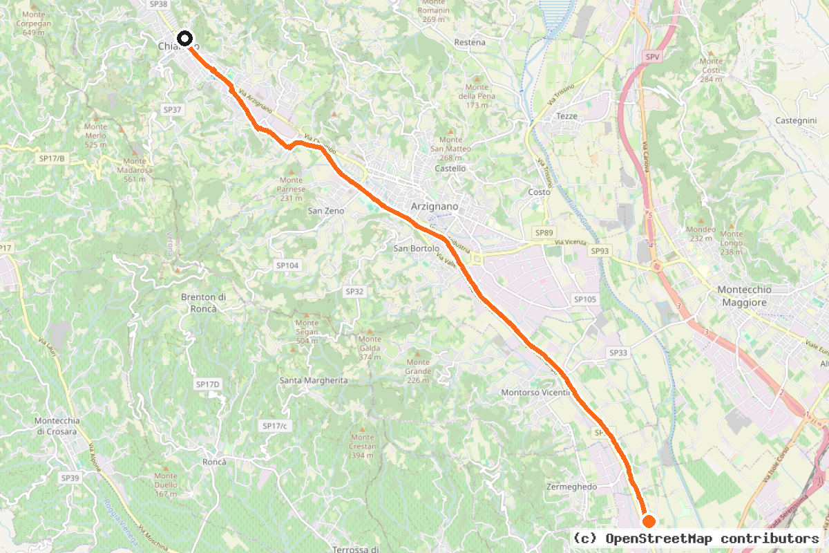 Il tracciato del percorso Pista ciclabile Valle del Chiampo